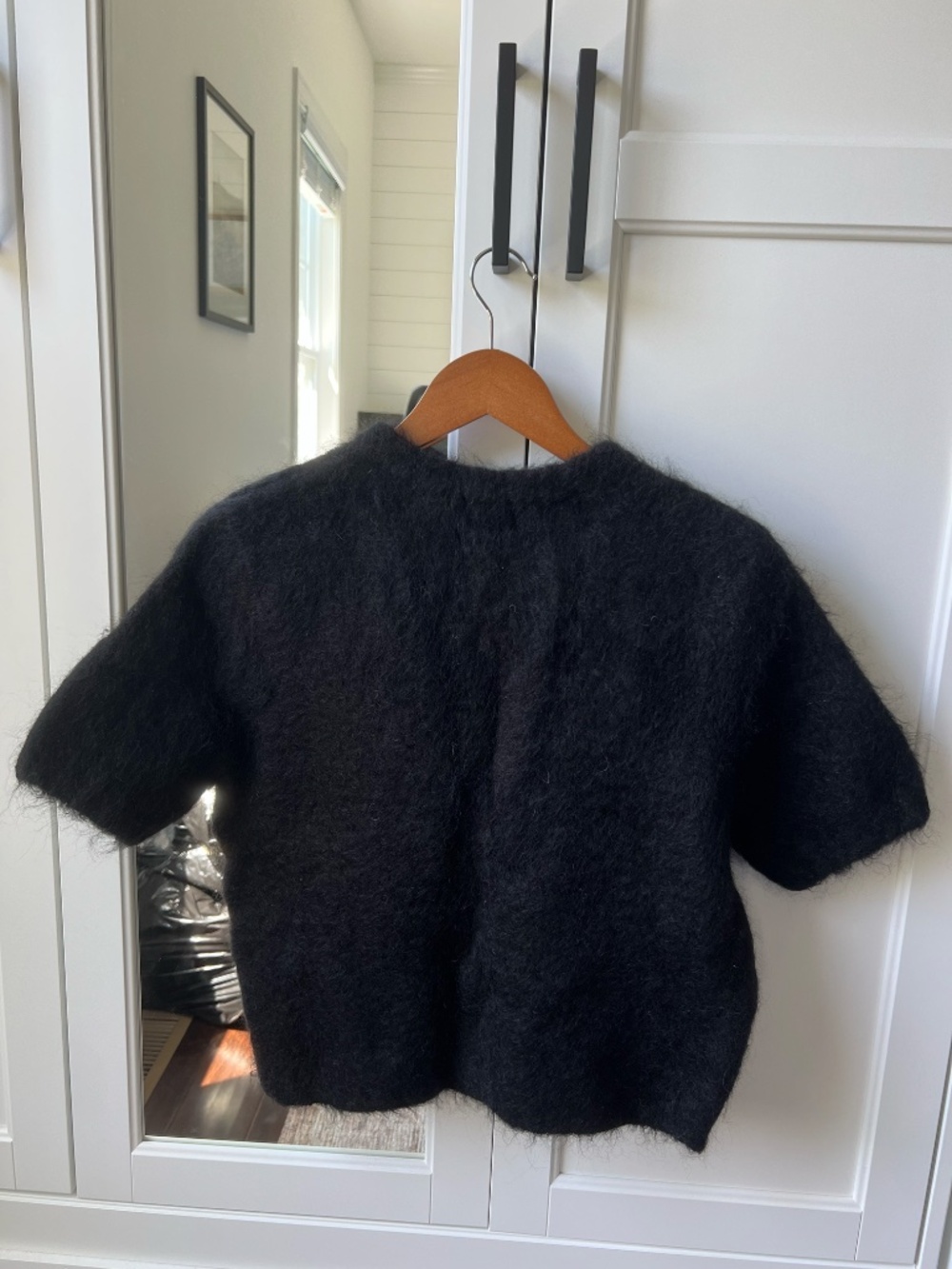 H&M Black Fuzzy Mohair-Look Short Sleeve Cardigan Sweater M - Picture 2 of 2